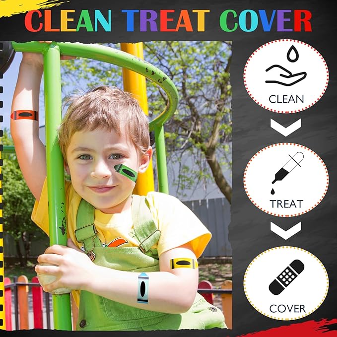 Geiserailie 60 Pcs Back to School Crayon Kids Bandages with Gift Box Self Adhesive Crayon Bandages for Minor Cuts Scrapes Fun First Aid Kit Graduation Gift First Day of School Classroom Party Supplies