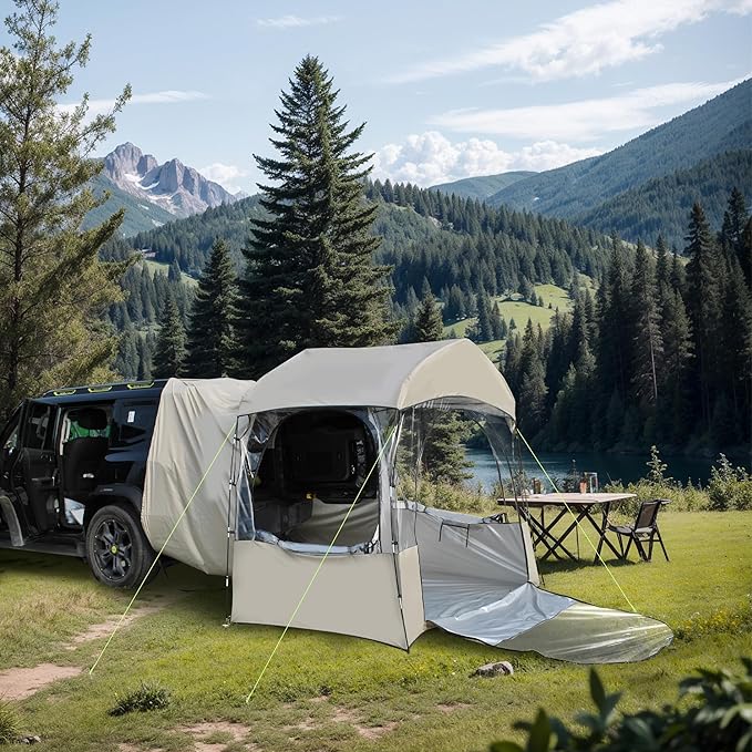 Auveach SUV Tent for Camping for 3-4 Person, 6.8 FT Clear PVC Bubble Car Tent with 9.5mm Thick Poles, SUV Tailgate Tent with Waterproof PU4000mm and Anti-UV Coating for Camping Fishing Activities