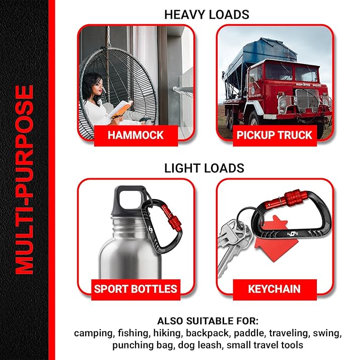 12kN (2697 lbs) Heavy Duty, Locking, Auto Locking, Wiregate Carabiner Clips, for Securing Pets, Outdoor, Camping, Hiking, Hammock, Dog Leash Harness, Keychains