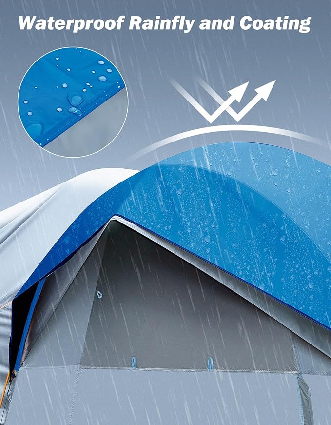 JOYTUTUS SUV Tent for Camping with Rainfly, Double Door Design Car Tent with Aluminum Poles, SUV Tailgate Tent with Waterproof PU2000mm Double Layer for 6-8 Person, Blue