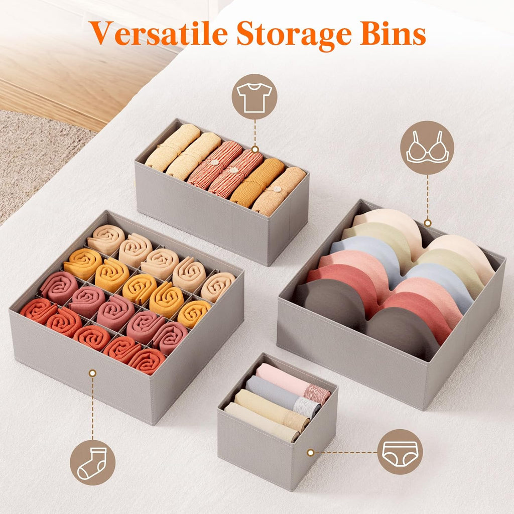 Lifewit Underwear Drawer Organizer for Closet 36 Pack, 3 Sizes Dresser Organizer Dividers, Deep Fabric Foldable Drawer Storage Organizer Bins for Clothes/Sock/Bra/Lingerie/Undies, Light Grey