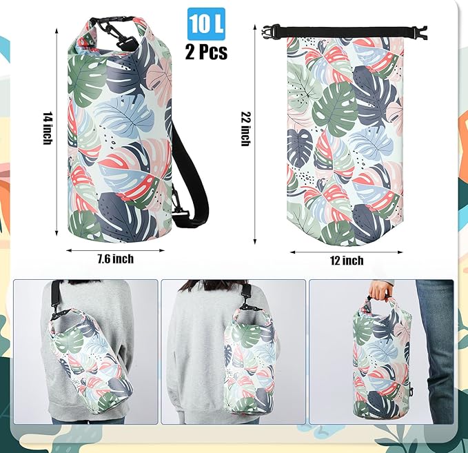 2 Pcs Waterproof Floating Dry Bag 10l Floating Dry Sack for Man Women Roll Top Waterproof Backpack for Rafting Boating Swimming Kayaking Hiking(Coconut Tree Palm Leaf)