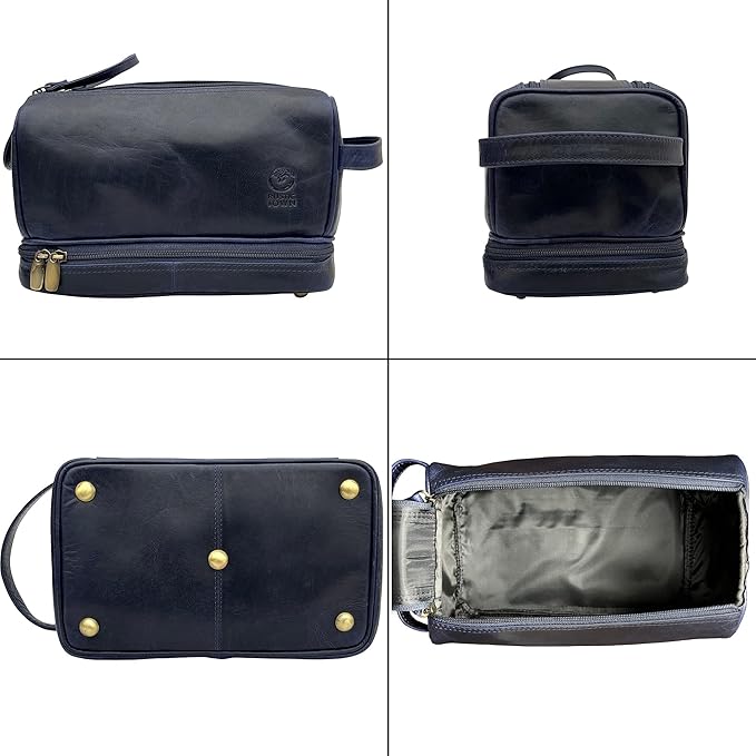 RusticTown Leather Toiletry Bag for Men - Travel Shaving Dopp Kit - Bathroom Shower Toiletries Organizer - Cosmetic Make up Bag for Women