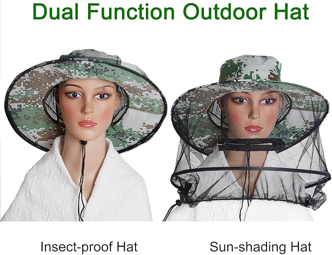 Sucrain 2 Pack Mosquito Head Net Hat Sun Hat Garden Bug Hat with Hidden Net Mesh for Outdoor Gardening Beekeeping