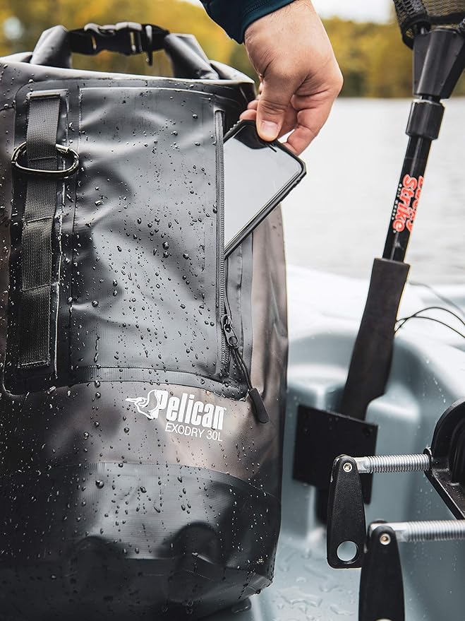 Pelican ExoDry Drybag 10L/20L/30L - Waterproof - Shoulder Strap - Thick & Lightweight - Roll Top Dry Compression - Keeps Gear Dry for Kayaking, Beach, Rafting and Fishing - Black