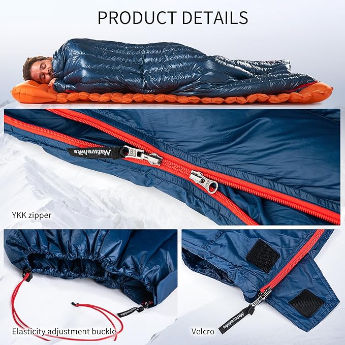 Naturehike Ultralight Backpacking Down Sleeping Bag for Adults, 650 Fill Power Sleeping Bag for 42/52℉, 20oz Compact Lightweight Sleeping Bags for Hiking Camping 3 Seasons