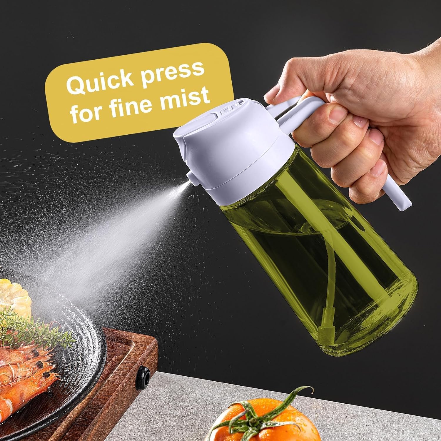 CXINYI - 16oz/470ml Olive Oil Dispenser for Kitchen with Stickers - 2 in 1 Olive Oil Sprayer for Cooking, Air Fryer, and Salad, Black&Purple (Light-Proof Kitchen Gadget)