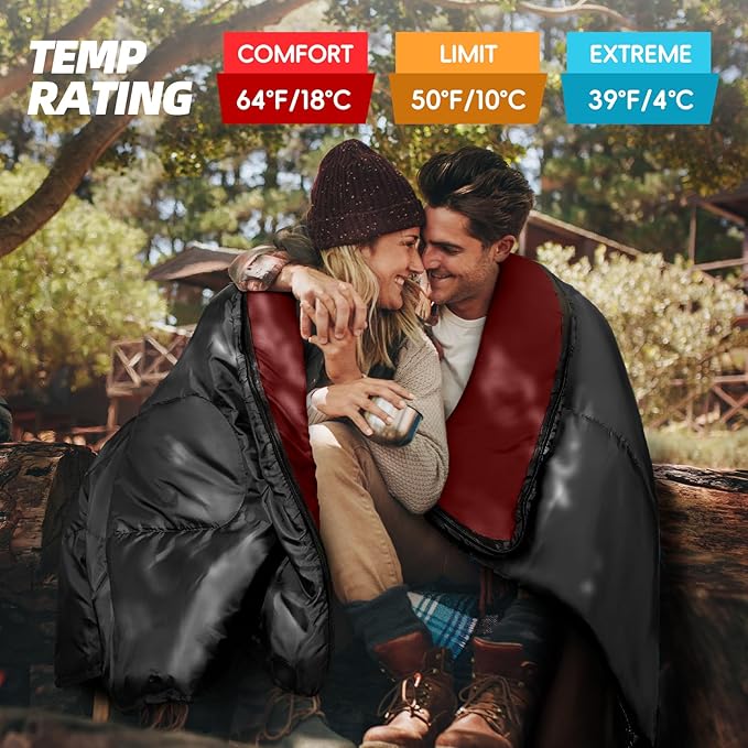 MEREZA Double Sleeping Bag, 2 Person Sleeping Bag for Adult Mens Camping, Two Person Sleeping Bag with Pillow Outdoor Indoor, XL Queen Size Sleeping Bag for Cold Warm Weather