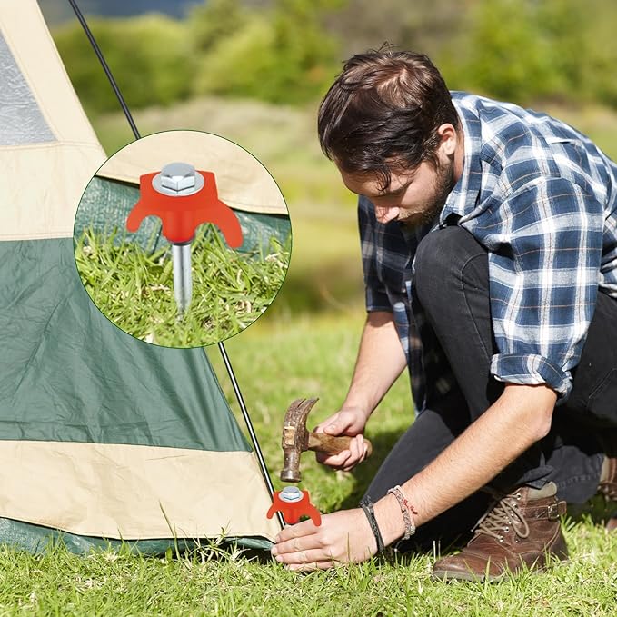 20 Pcs 8" Screw in Tent Stakes Heavy Duty Tent Stakes Drillable Ground Anchors Screw Metal Tent Pegs Threaded Tent Spikes with Head Driver for Swing Inflatable Decor (Orange)