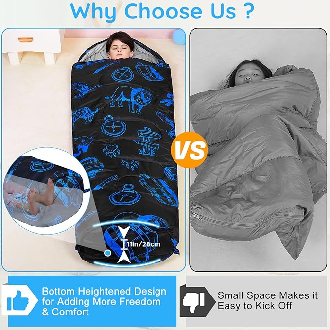 FIOBEE Kids Sleeping Bag for Girls Boys 3 Season Warm & Cool Weather Youth Camping Sleeping Bags with Backpacking Bag Waterproof for Traveling Hiking Indoor Outdoor Camping Essentials