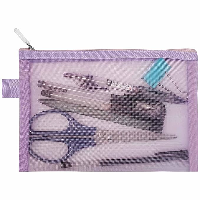 Clear Cosmetic Bags Zip Makeup Mesh Bags Pencil Case Pouch Travel Toiletry Kit Set Storage Case ((6A+5A)*3 Light Purple)