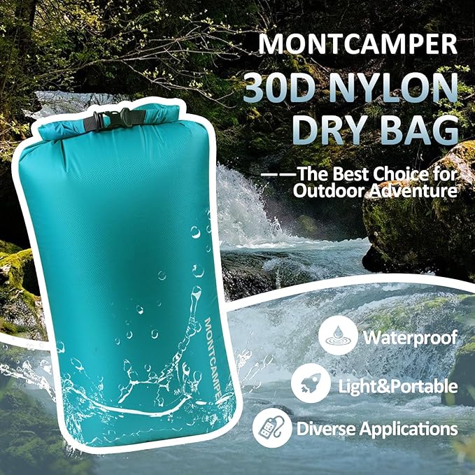 30D Nylon Waterproof Dry Bag-Extra Large Waterproof Storage Sack with Roll Top Closure-Suitable for Long Hiking, Camping, Kayaking and Beach-Float on Water(35L/Turquoise blue)
