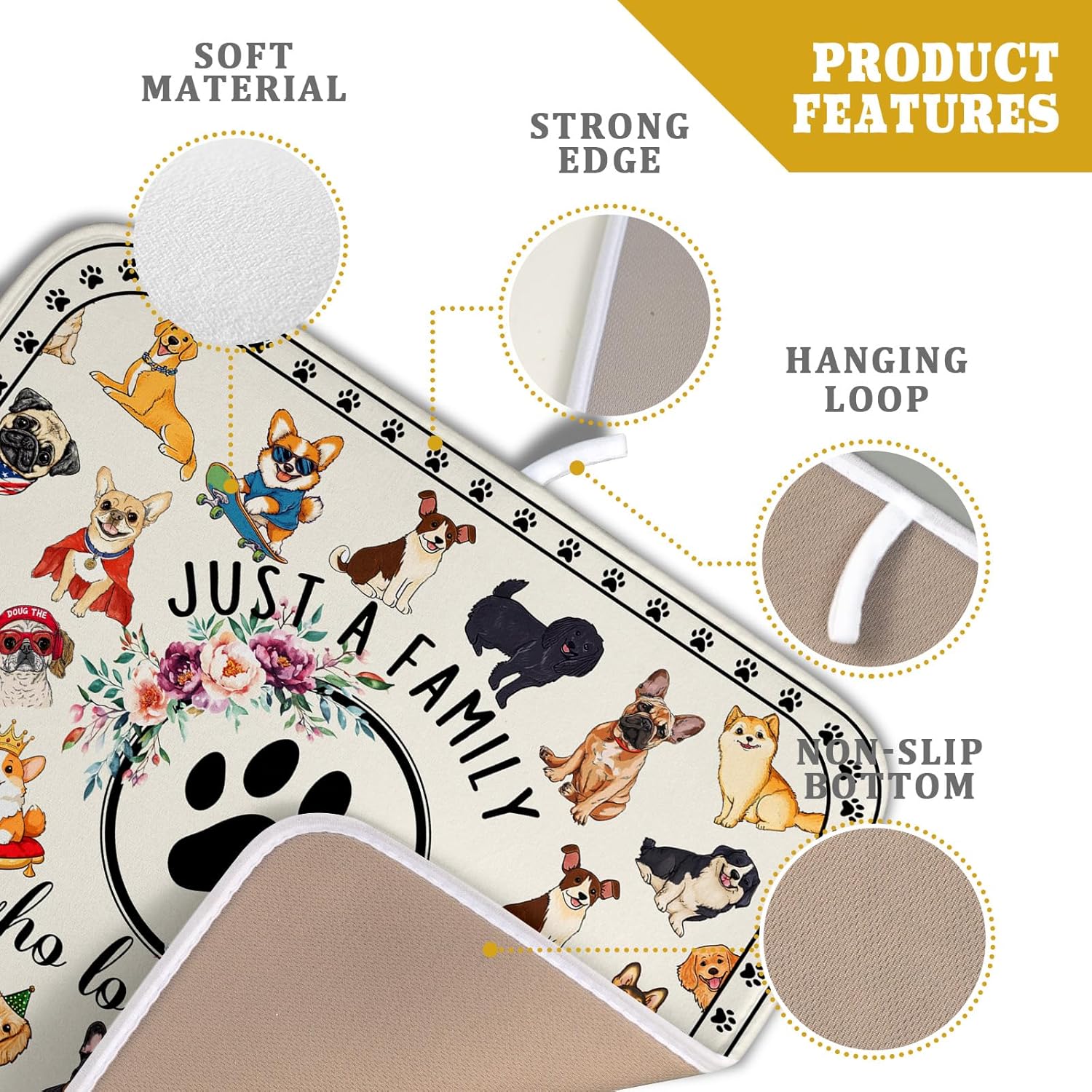 Lovely Dogs Dish Drying Mat Absorbent Printed Drying Pad for Kitchen Counter