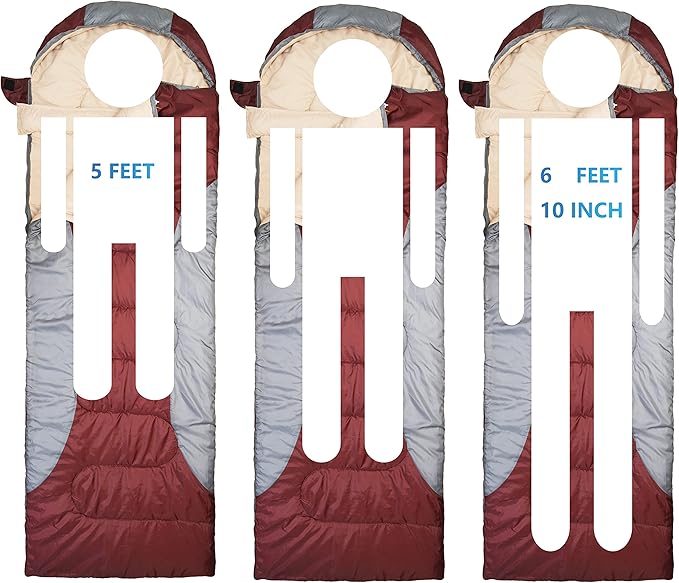 0 Degree Winter Sleeping Bags for Adults Camping (450GSM) - Temp Range (5F–32F) Portable Waterproof Compression Sack- Camping Sleeping Bags for Big and Tall in Env Hoodie: Backpacking Hiking 4 Season