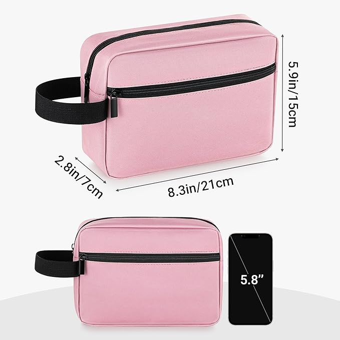 Elviros Travel Toiletry Bag for Women and Men, Lightweight Makeup Bag Hanging Dopp Kit with Compartment Cosmetic Organizer Small Tool Bag Travel Essentials, Pink