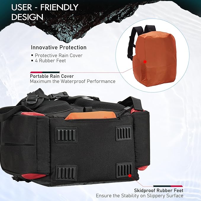 Piscifun Fishing Tackle Backpack with 4 Trays, Large Outdoor Storage Tackle Bag with Protective Rain Cover for Fishing Gear