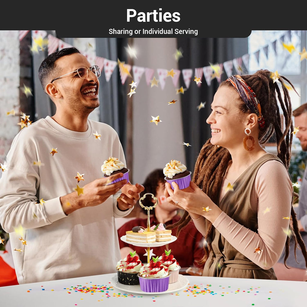 EUSOAR Mini Cake Pan, 30pcs 5oz Disposable Aluminum Foil Cupcake Liners Ramekins Baking Cups, Dessert Cups with Lids Mini Aluminum Cheesecake Pan Creme Brulee Ramekins-Lavender