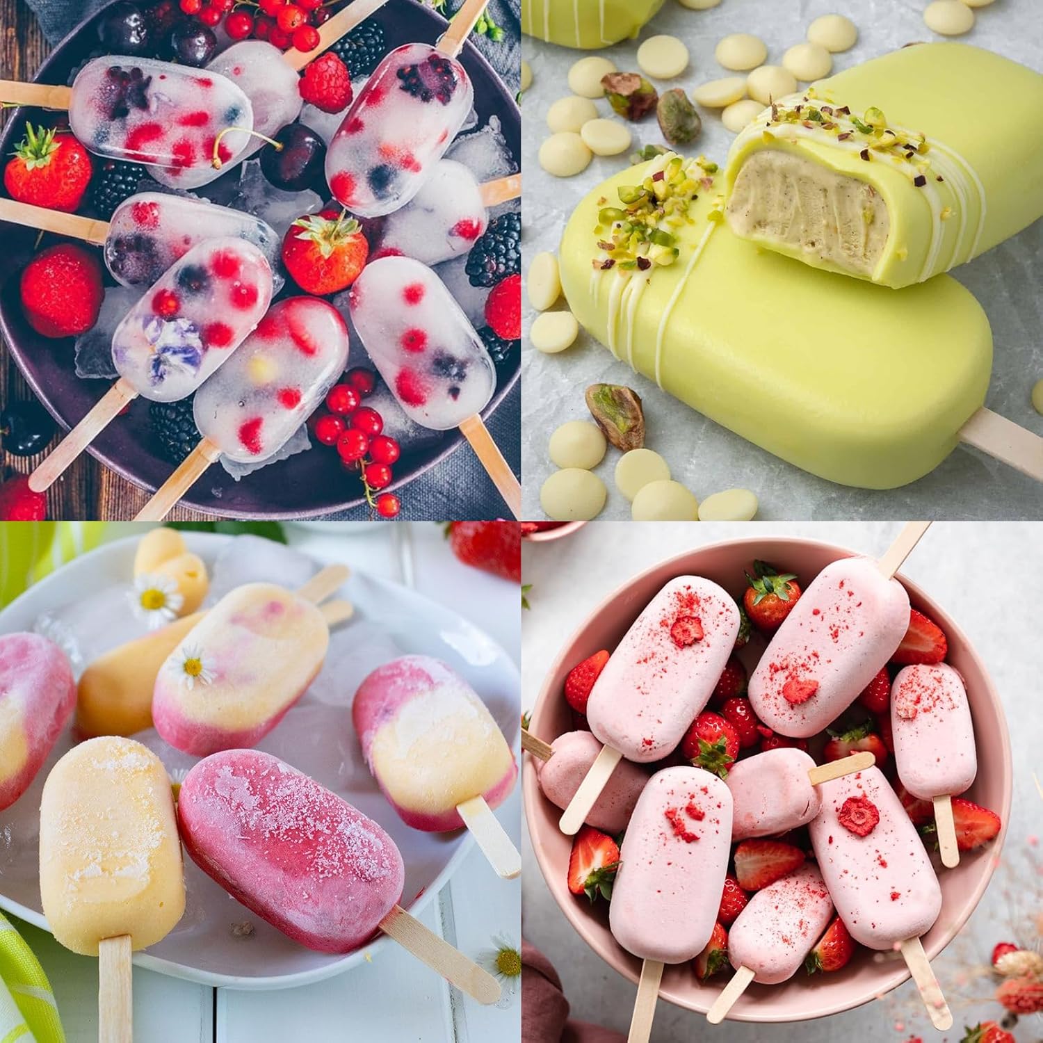 Sakolla Silicone Popsicle Molds Set of 3, Large Oval 4 Cavities Homemade Ice Pop Molds with 150 Wooden Sticks for Ice Cream, Cakesicles, Cake Pop (White)