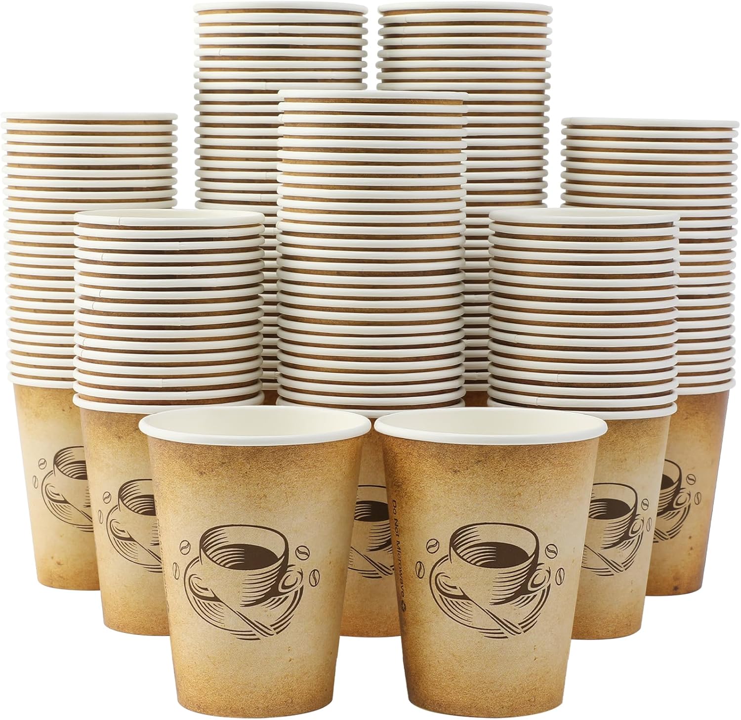 300 Pack 12oz Paper Coffee Cups, Hot/Cold Beverage 12oz Disposable Coffee Cups, Retro Design, Leak-Proof, Hot or Cold Drink, Cocoa, Chocolate, Coffee Bar Supplies