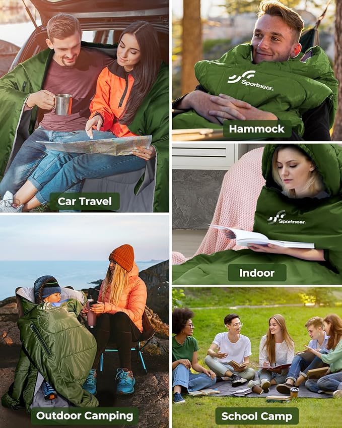 Sportneer Sleeping Bag - Wearable for Adults & Kids with Arm Zipper Holes in Cold & Warm Weather, Waterproof Portable Sleeping Bag for Camping, Hiking, Backpacking, Outdoor Travel