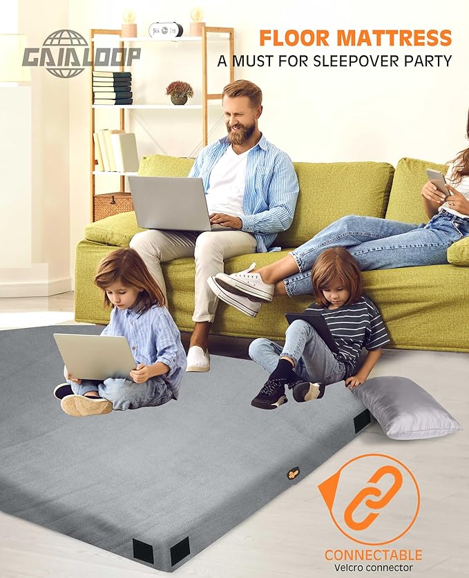 3 Inch GAIALOOP Thick Memory Foam Camping Mattress Sleeping Pad [Car/Tent/Cot] Glamping Portable Floor Mat Roll Up Futon Mattress for Guests Sleepover