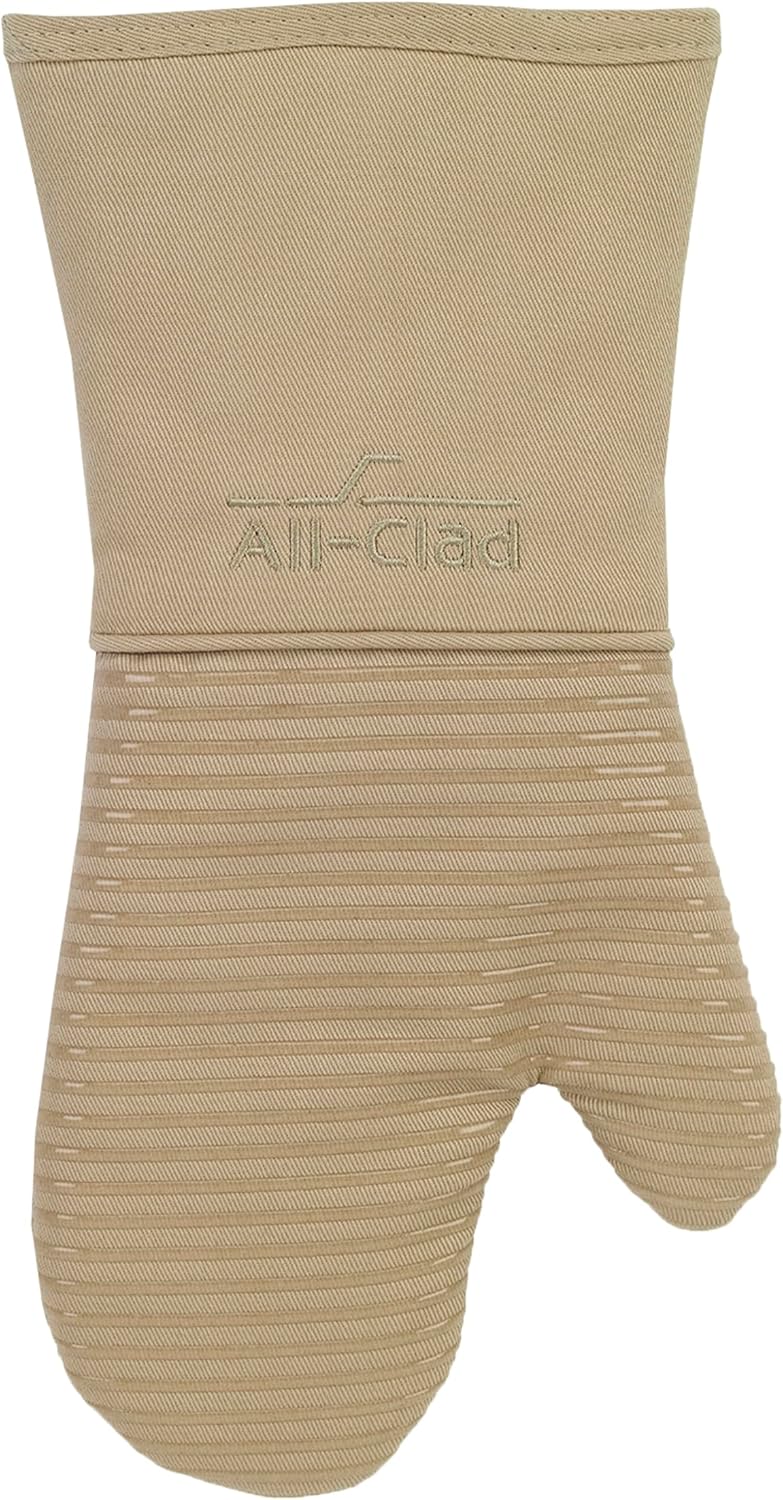 All-Clad Premium Silicone Oven Mitt: Heat Resistant to 500 Degrees - 100% Cotton & Silicone, 14"x7" Pot Holder for Kitchen and Barbeque, (1-Pack), Cappuccino