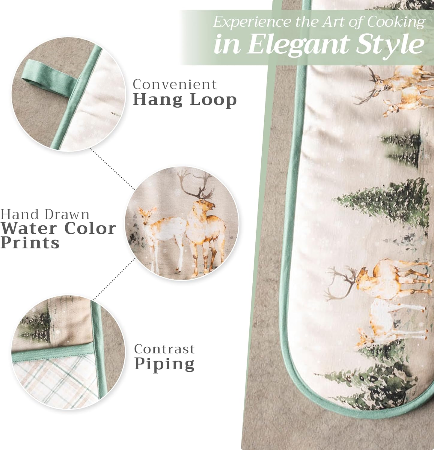 Maison d' Hermine Double Oven Mitt 100% Cotton Heat Resistant Cooking Gloves with Loop, Baking Barbeque, Handling Hot Pan, Deen in The Woods - Thanksgiving/Christmas (7 Inch x 35 Inch)