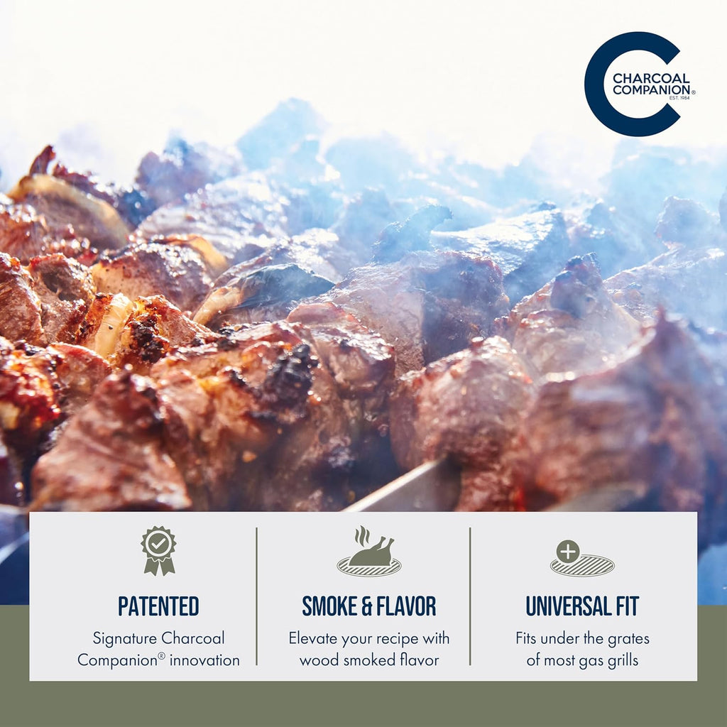 Charcoal Companion V-Shaped Heavy Duty Stainless Steel Smoker Box for Gas & Charcoal Grills - Nonstick BBQ Smoker Box with Lid for Wood Chips, Pellets, Chunks - Ideal for Smoking Meat & Fish (Silver)