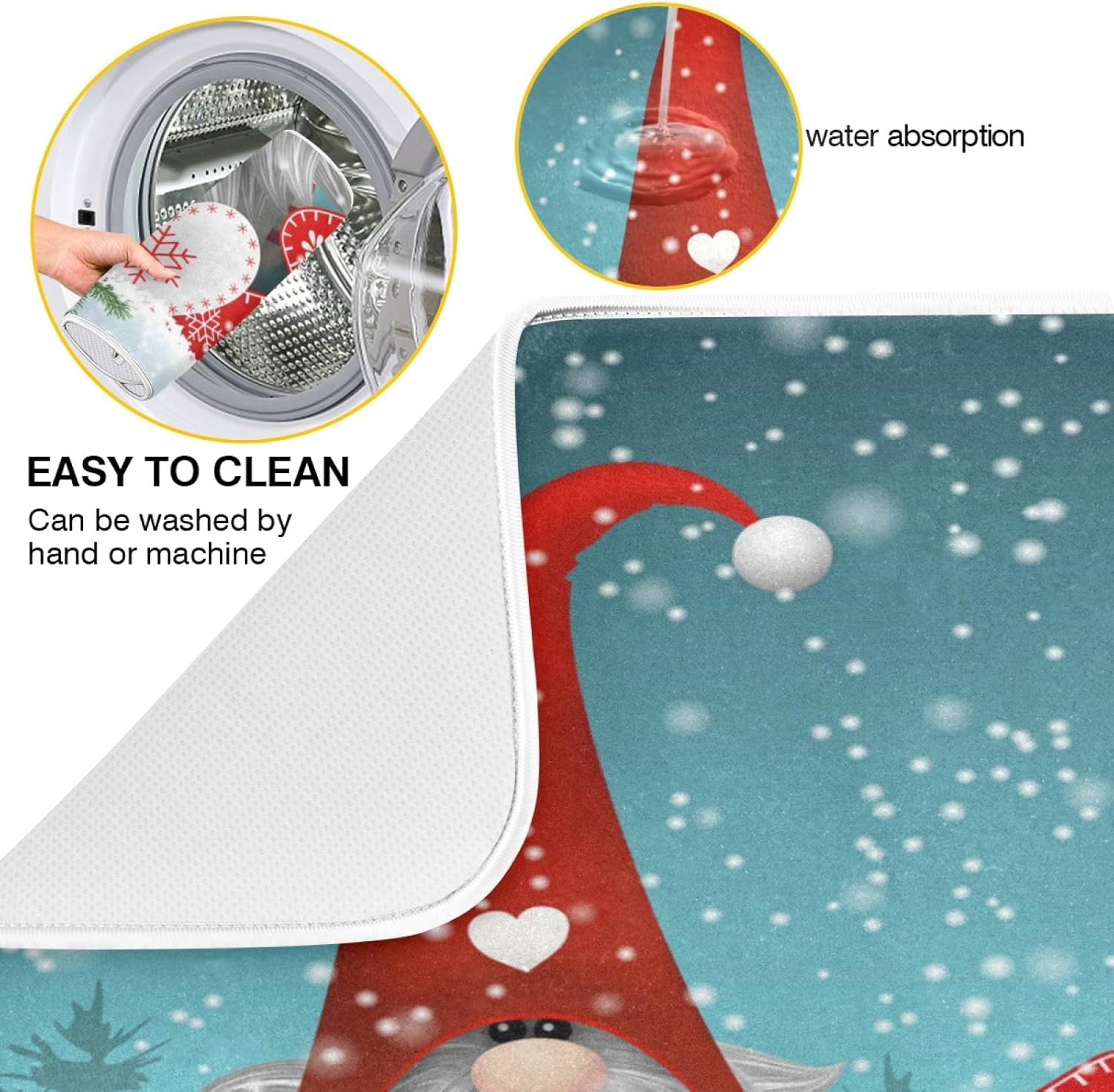 Super Absorbent Dish Drying Mat, Microfiber Fast-Drying Dish Mat, 24" x 18", Kitchen Dish Drying Pad, Watercolor Cute Christmas Gnome…