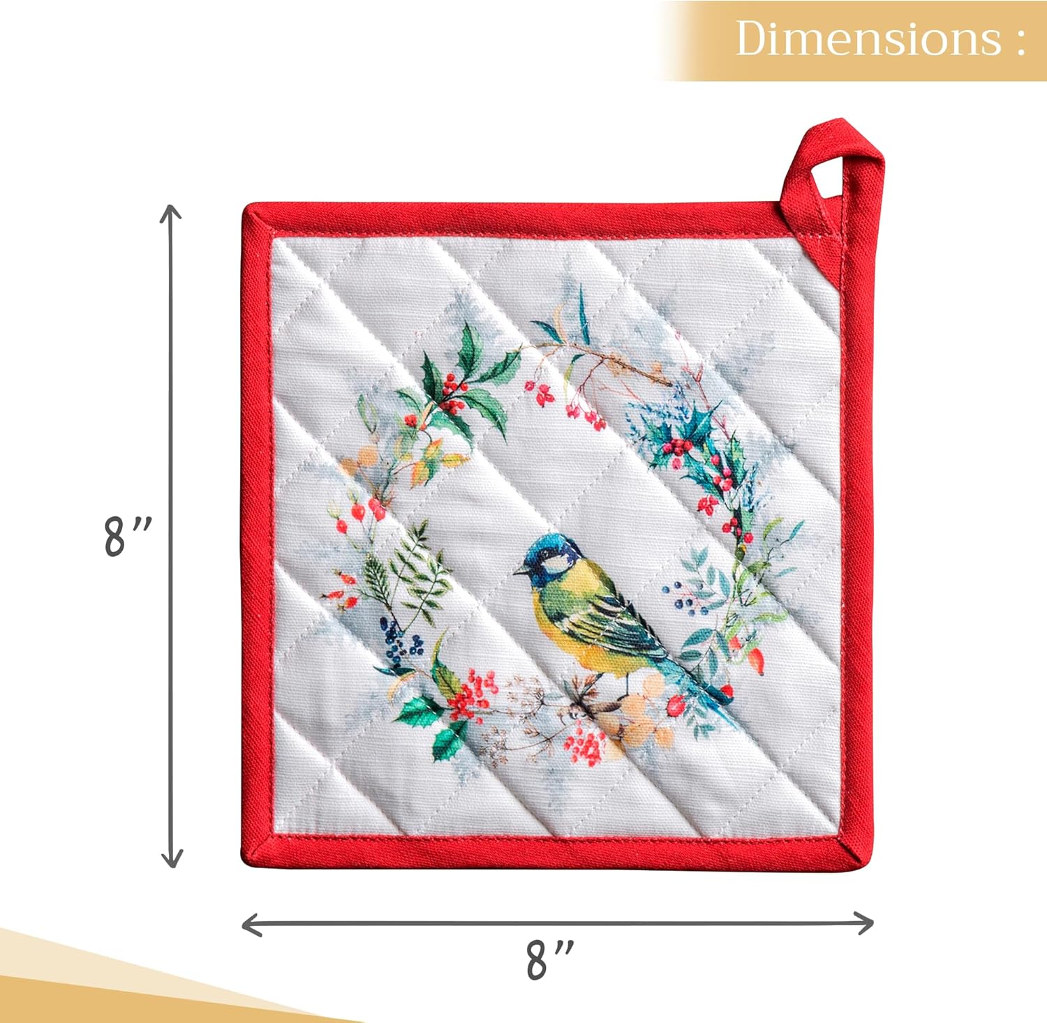 Maison d' Hermine Pot Holders Set 100% Cotton Heat Resistant Potholders 8" x 8" Hot Pads with Loop BBQ, Cooking, Baking, Grilling, Kitchen, Handling Hot Pans (Pack of 2, Morzine)