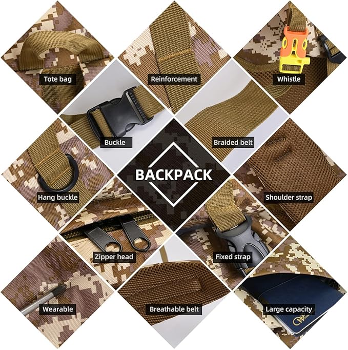 100L Camping Hiking Backpack,Molle military Tactical rucksack backpack,Waterproof Lightweight Hiking Backpack (Khaki-C)