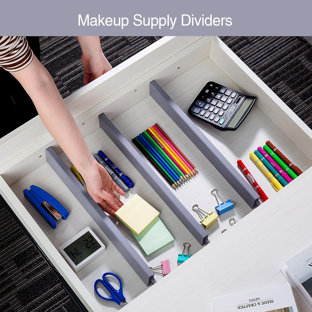 Utoplike Bamboo Drawer Dividers Large, Gray Kitchen Drawer Organizers Adjustable, Spring Loaded, Works in Dresser, Bathroom, Bedroom, Desk, 4 pcs, 2.4" H