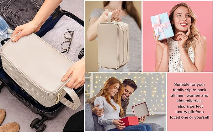 Travel Toiletry Bag for Women, Water-resistant Toiletry Organizer Dopp Kit, Dorm Room Essentials for Girls, Eco Leather Make Up Bag for Toiletries Accessories, Mother's Day Graduation Gifts for Her