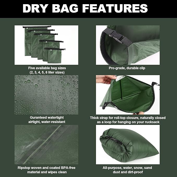 Dry Bags Waterproof Set, 5 Packs Ultralight Waterproof Bags Small Stuff Sack Water Proof Bag Dry Packs, Outdoor Dry Bag Keep Gear Dry for Backpacking Hiking Boating Camping Travel