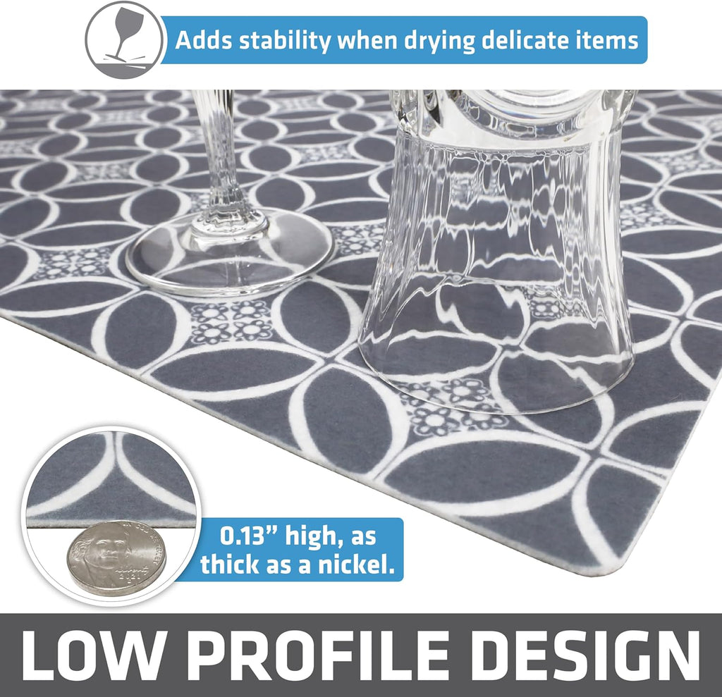 Drymate XL Dish Drying Mat, Oversized (19”x24”), Low-Profile, Super Absorbent, Quick Dry Fabric, Waterproof & Slip-Resistant, for Kitchen Counter, Trimmable, Easy to Clean (USA Made)(Indigo Grey)