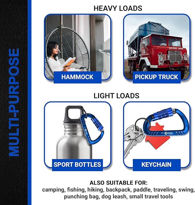 12kN (2697 lbs) Heavy Duty, Locking, Auto Locking, Wiregate Carabiner Clips, for Securing Pets, Outdoor, Camping, Hiking, Hammock, Dog Leash Harness, Keychains