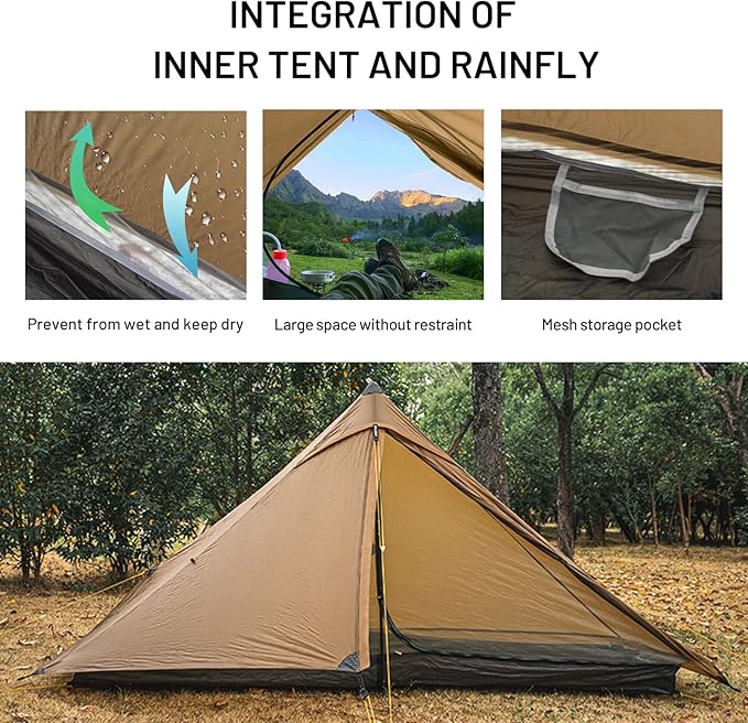 LANSHAN Ultralight Tent 3-Season Backpacking Tent for 1-Person or 2-Person Camping, Trekking, Kayaking, Climbing, Hiking