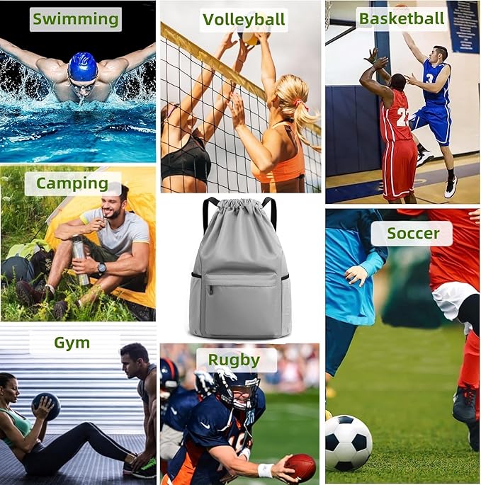 BLIRITEL Drawstring Backpack Waterproof String Bag, Gym Sackpack Sports Fitness Yoga Bag, Shopping Casual Backpack for Men Women (Light Grey)