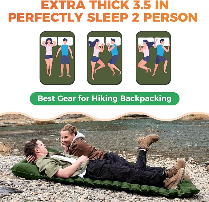 KingCamp Sleeping Pad for Camping, Inflatable Sleeping Pad Ultralight Connectable Camping Mattress with Pillow Built-in Foot Pump for Backpacking Hiking Tent Cot