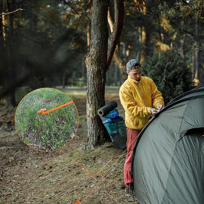 20 Pcs Tent Stakes Heavy Duty Ground Stake for Camping, 10 Inch Galvanized Non-Rust Metal Tent Pegs Tent Spikes Yard Stakes for Outdoor Canopy Garden Hiking -Orange