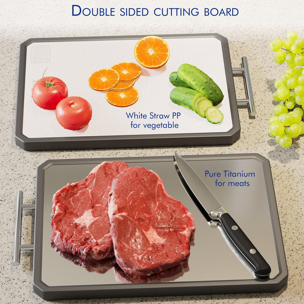 Titanium Cutting Boards for Kitchen, Large 16x11 Inch Pure Titanium and Wheat Straw PP Double Sided Chopping Board, Dishwasher Safe, Easy to Clean