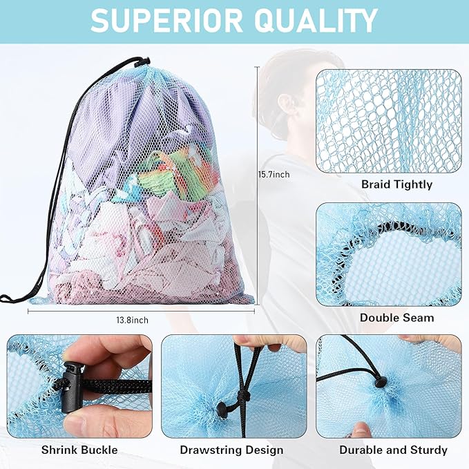 Mesh Drawstring Bag 40Pcs - Multicolor Nylon Laundry Bag for College, Gym, Yoga, Sport, Travel, Beach - Small With Locking Closure