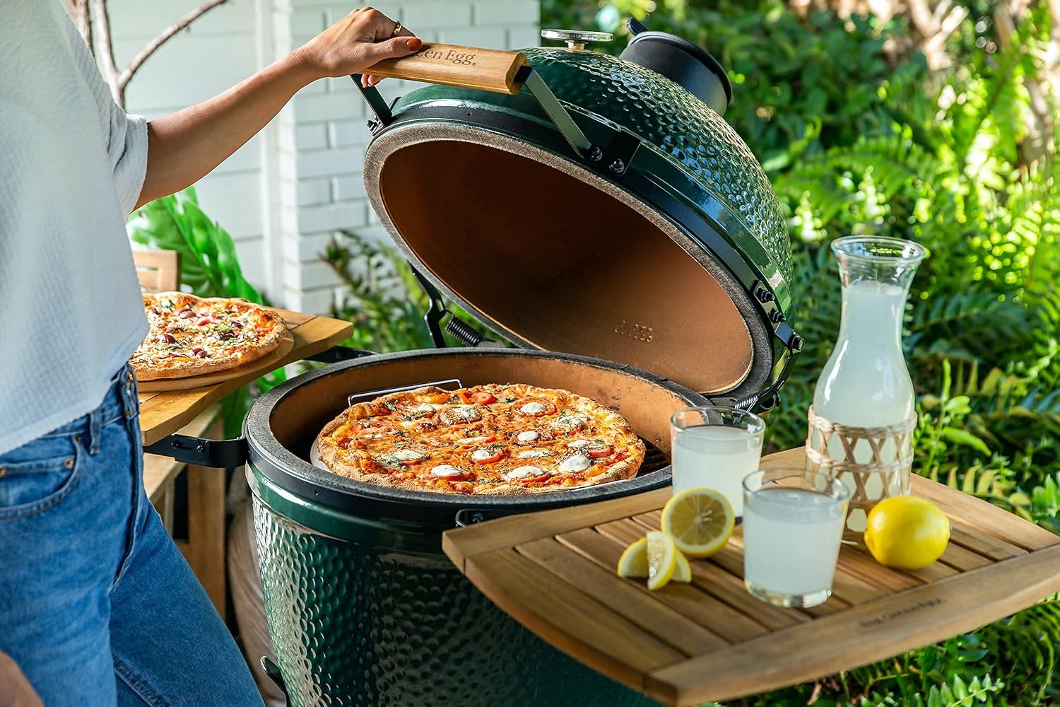 Cuzi Gourmet XL 4-Piece Pizza Stone Set - 15" Thermal Shock Resistant Cordierite Baking Stone, 22" Natural Bamboo Peel & Cutter Rocker - Large Stone for Grill and Oven