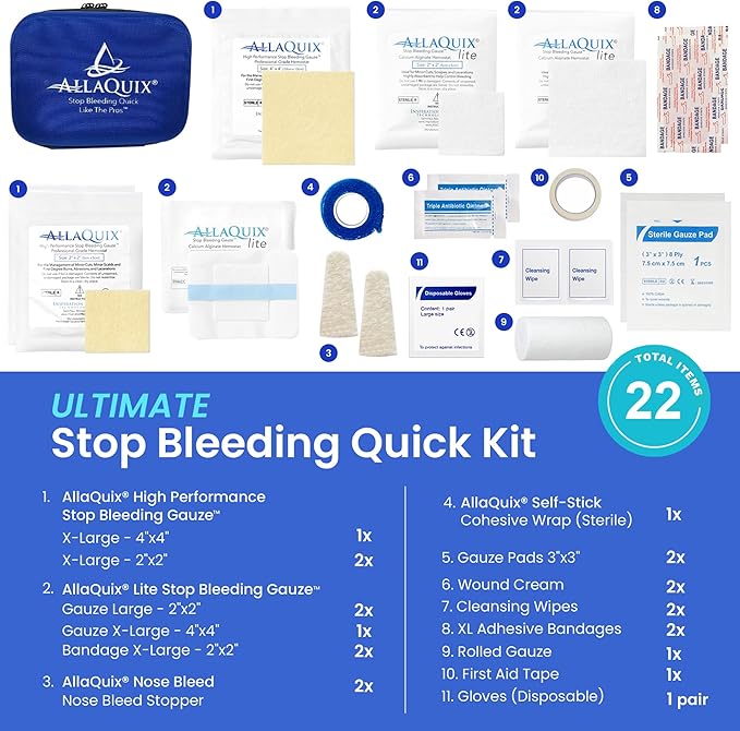 Stop Bleeding Quick Kit - First-aid with AllaQuix Stop Bleeding Gauze (Blood clotting Bandage) (Ultimate)