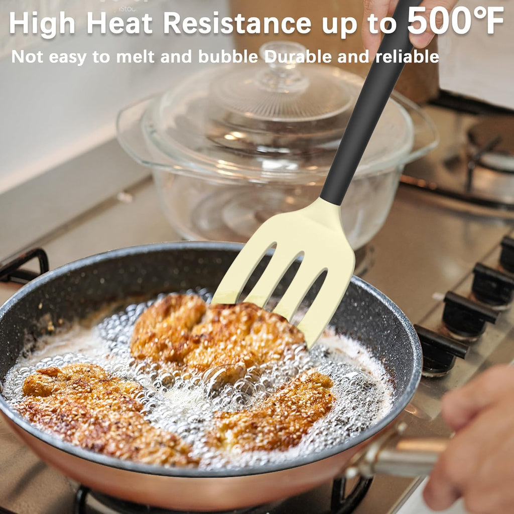 Coukre 2 Pack Silicone Spatula Set, High Heat Resistant, BPA Free Kitchen Spatula, Solid & Slotted Turner for Non-Stick Pans, Sautéing, and Flipping (2, Beige)