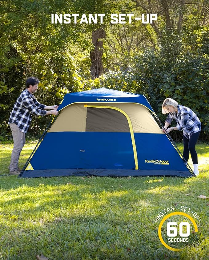 FanttikOutdoor Camping Tent 4/6/8/10 Person Instant Cabin Tent Setup in 60 Seconds with Rainfly & Windproof Portable with Carry Bag for Family Camping & Hiking, Upgraded Ventilation