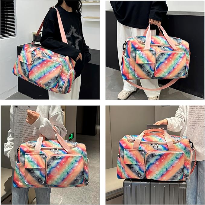 Small Gym Bag for Women, Travel Duffle Bag Carry On Weekender Bag with Shoe Compartment