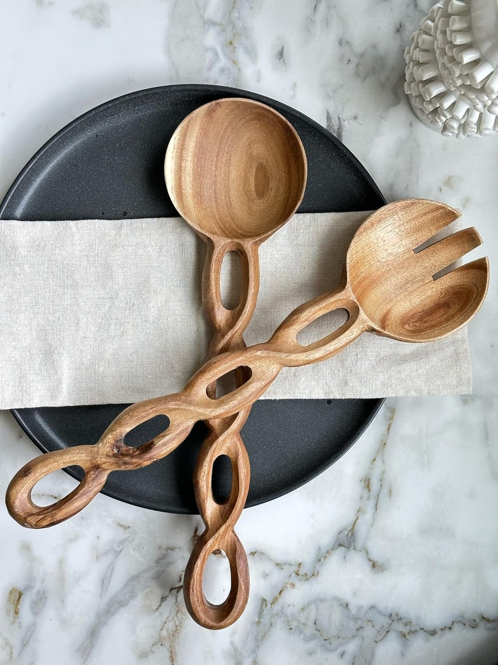 13" Wood Salad Tongs For Serving, Acacia Wood Kitchen Utensils Set, Salad Mixing Dinner Fork and Spoon Long Handle Salad Server Set Kitchen, Housewarming Gift Ideas, Set of 2 (Acacia Wood)