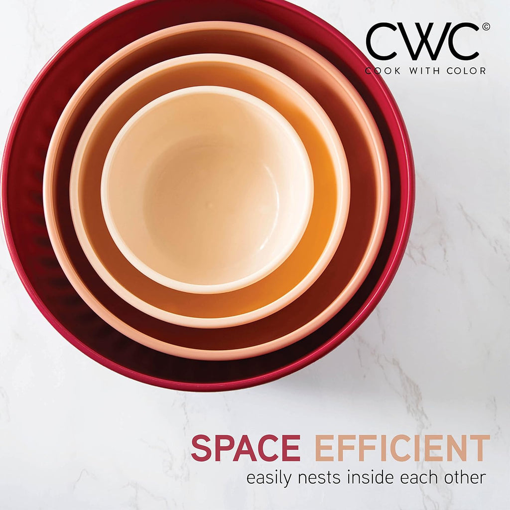 COOK WITH COLOR Prep Bowls with Lids- Wide and Deep Nesting Plastic Small Mixing Bowl Set with Lids, 8 Piece Set - Wide Bowls, Rose