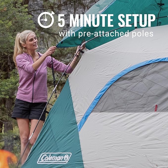 Coleman Skydome Series Camping Tent Weatherproof Tent Includes Pre-Attached Poles Rainfly Carry Bag and Unique Pattern Sets up in 5 Minutes